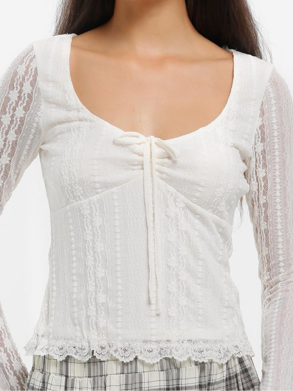Thirteen/Thirty White Lace Tie-Front Top